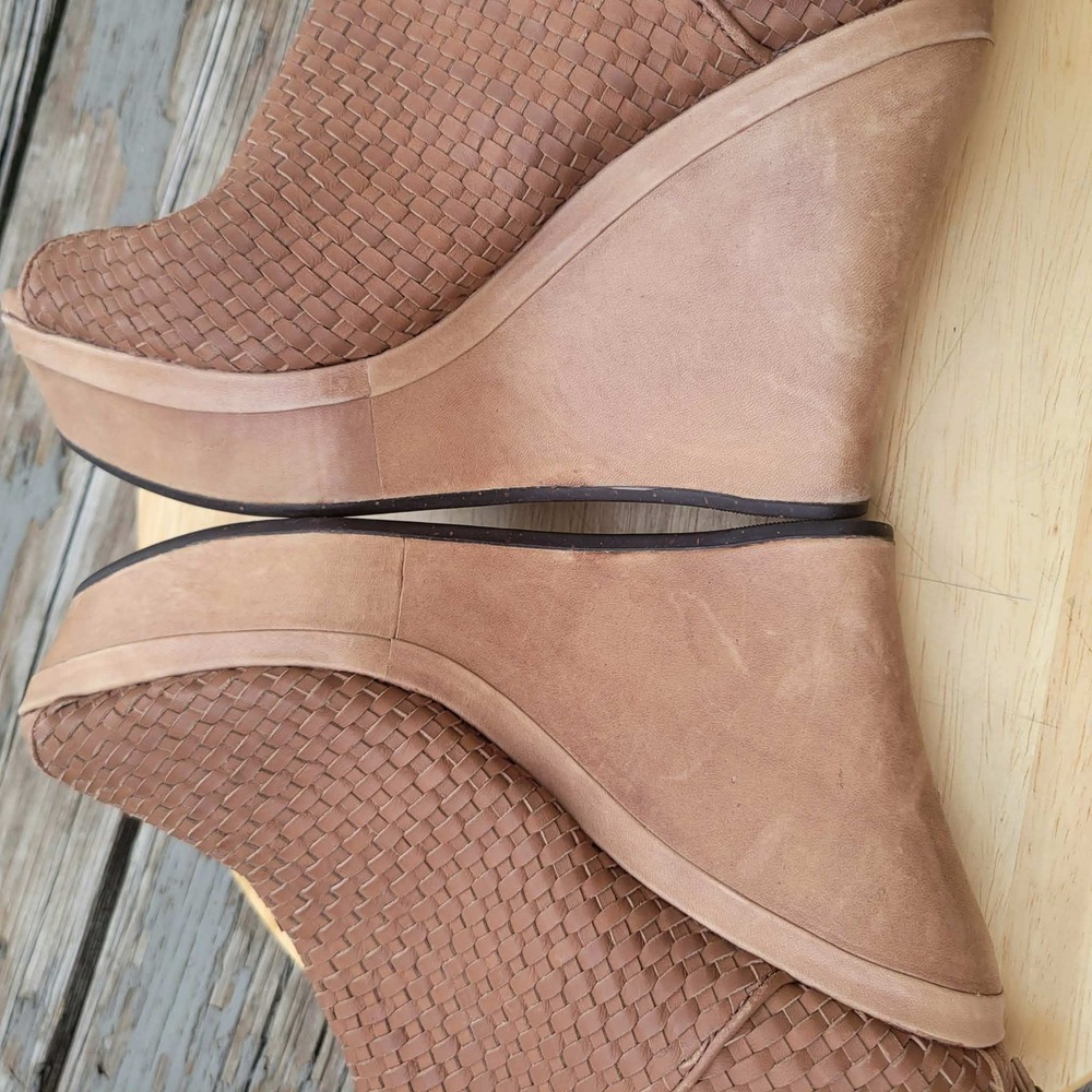 UGG Hamra Womens 8 US Woven Leather Peep Toe Wedge Booties Boho Chestnut 1002897 - Picture 15 of 15